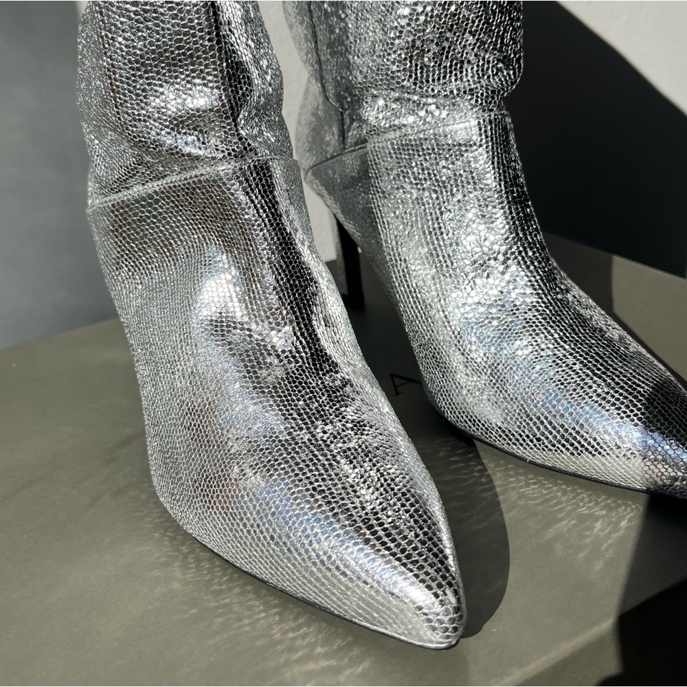 ALLSAINTS Pointed Metallic Heeled Boots - Picture 4 of 9